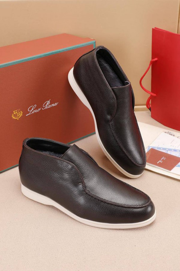 Кожаные лоферы с мехом Loro Piana Open Walk - Brown Кожаные лоферы с мехом Loro Piana Open Walk - Brown