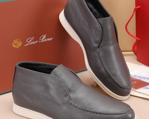Кожаные лоферы с мехом Loro Piana Open Walk - Grey
