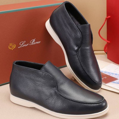 Кожаные лоферы с мехом Loro Piana Open Walk - Navy