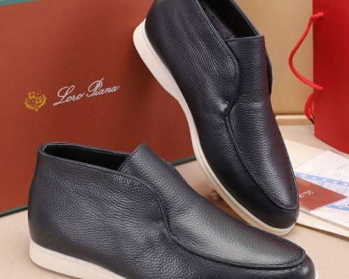 Кожаные лоферы с мехом Loro Piana Open Walk - Navy