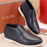 Кожаные лоферы с мехом Loro Piana Open Walk - Navy