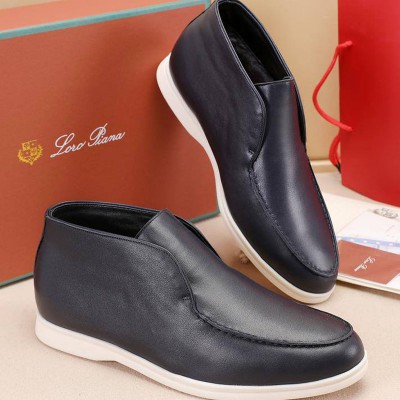 Кожаные лоферы с мехом Loro Piana Open Walk - Navy