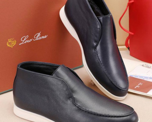 Кожаные лоферы с мехом Loro Piana Open Walk - Navy