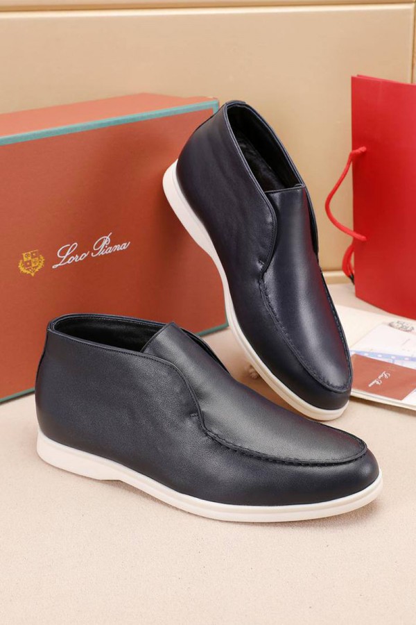 Кожаные лоферы с мехом Loro Piana Open Walk - Navy