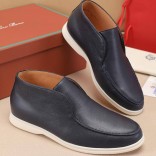 Кожаные лоферы с меховой стелькой Loro Piana Open Walk - Navy