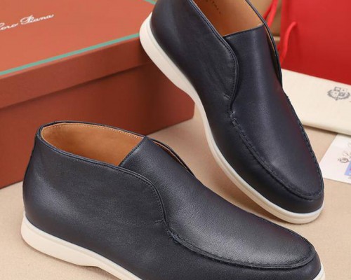 Кожаные лоферы с меховой стелькой Loro Piana Open Walk - Navy