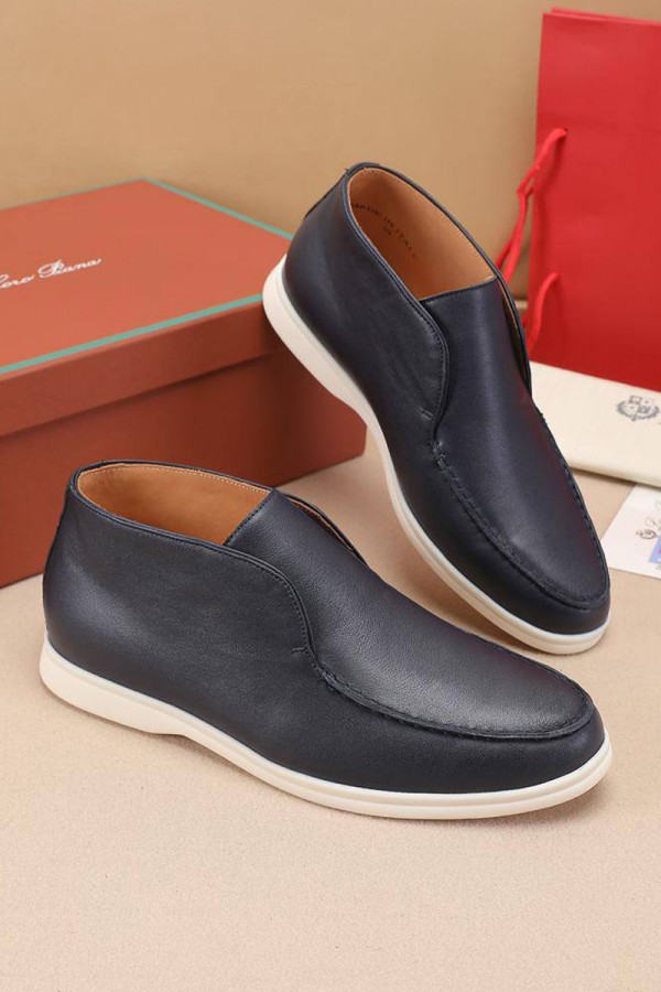 Кожаные лоферы с меховой стелькой Loro Piana Open Walk - Navy