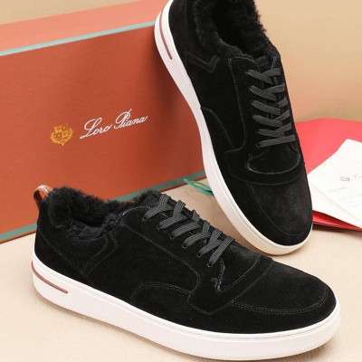 Кроссовки с мехом Loro Piana Newport Walk - Black