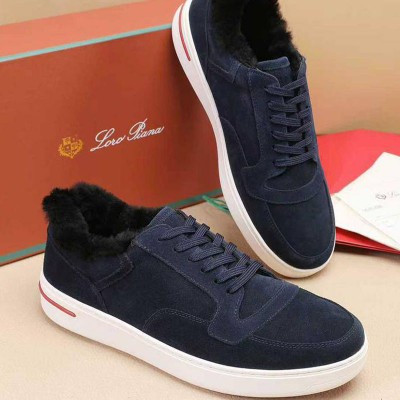 Кроссовки с мехом Loro Piana Newport Walk - Navy