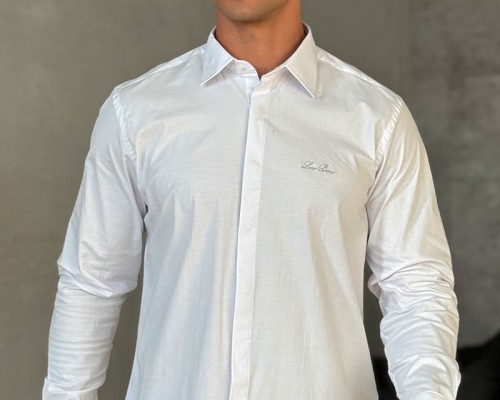 Мужская белая рубашка Loro Piana logo-embroidered