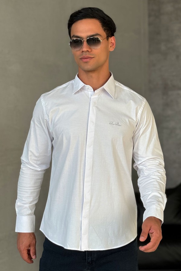 Мужская белая рубашка Loro Piana logo-embroidered