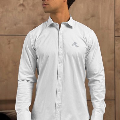 Мужская белая рубашка Loro Piana logo-embroidered