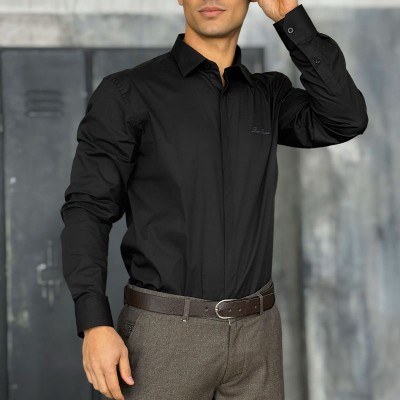 Мужская чёрная рубашка Loro Piana logo-embroidered