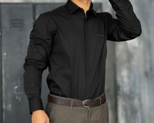 Мужская чёрная рубашка Loro Piana logo-embroidered