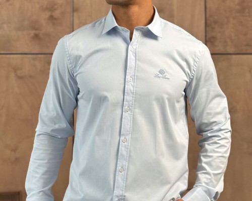 Мужская голубая рубашка Loro Piana logo-embroidered