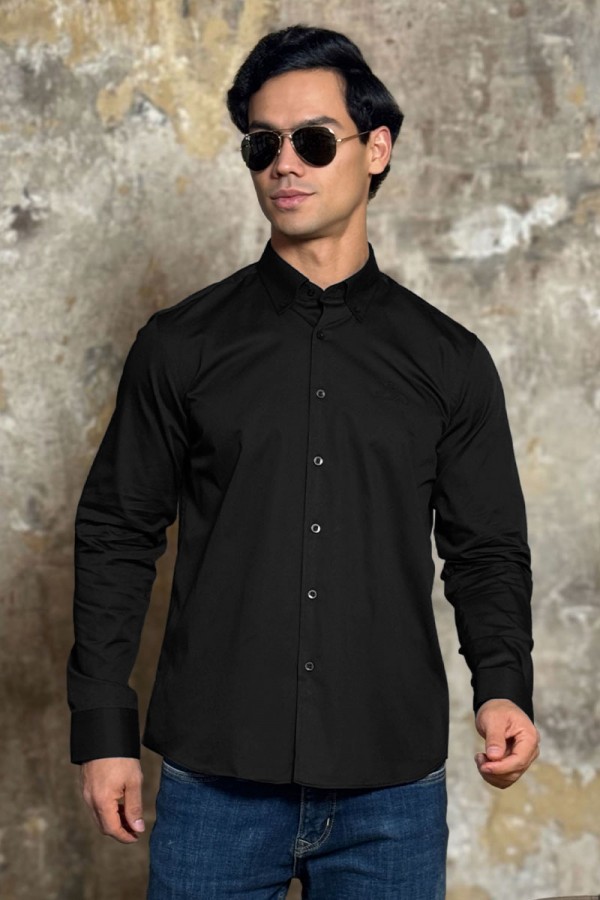 Мужская рубашка Loro Piana logo-embroidered - Black Мужская рубашка Loro Piana logo-embroidered - Black