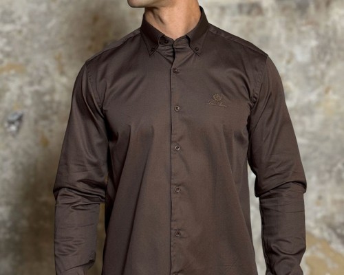 Мужская рубашка Loro Piana logo-embroidered - Brown