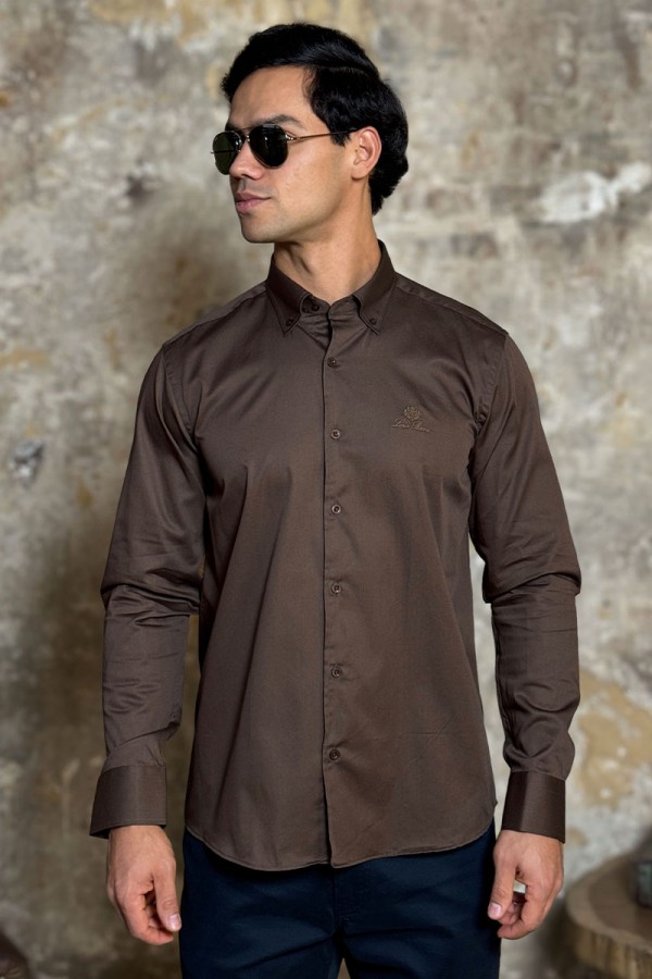 Мужская рубашка Loro Piana logo-embroidered - Brown