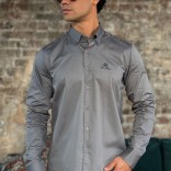 Мужская рубашка Loro Piana logo-embroidered - Grey