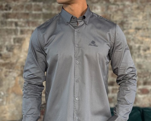 Мужская рубашка Loro Piana logo-embroidered - Grey