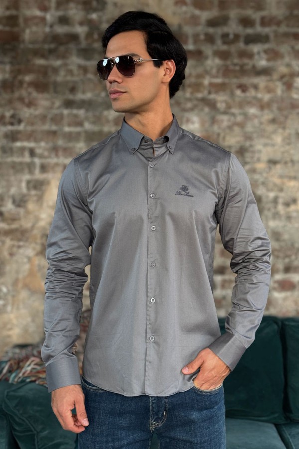 Мужская рубашка Loro Piana logo-embroidered - Grey