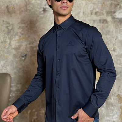 Мужская рубашка Loro Piana logo-embroidered - Navy