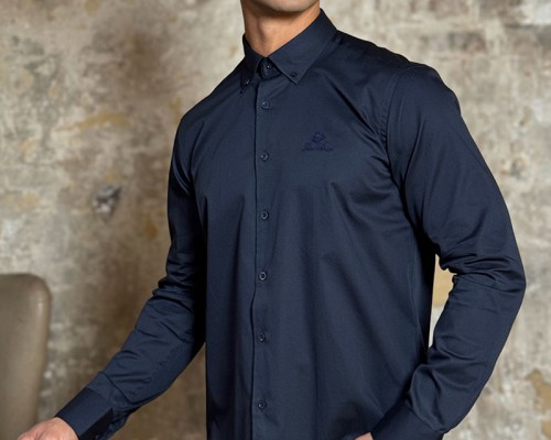 Мужская рубашка Loro Piana logo-embroidered - Navy