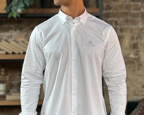 Мужская рубашка Loro Piana logo-embroidered - White