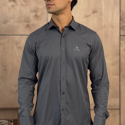 Мужская серая рубашка Loro Piana logo-embroidered