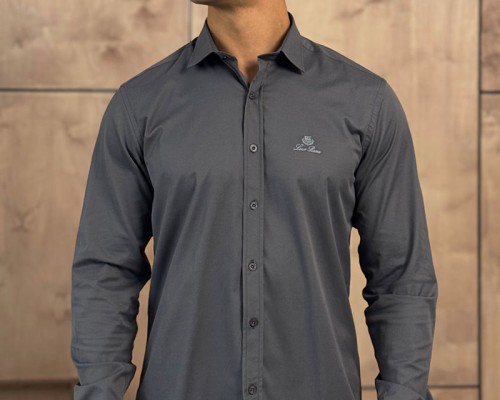 Мужская серая рубашка Loro Piana logo-embroidered