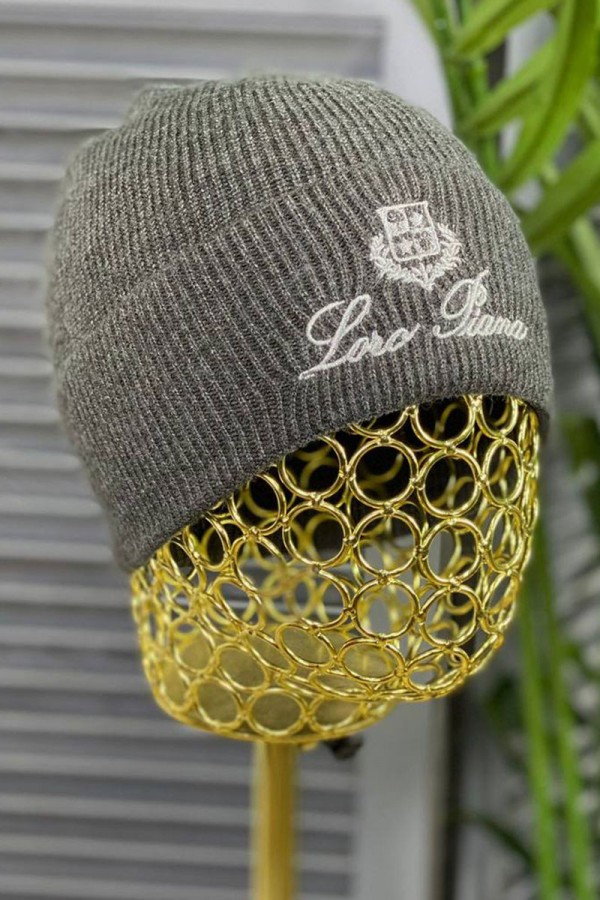 Мужская тёмно-серая шапка Loro Piana logo-embroidered
