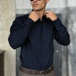 Мужская тёмно-синяя рубашка Loro Piana logo-embroidered