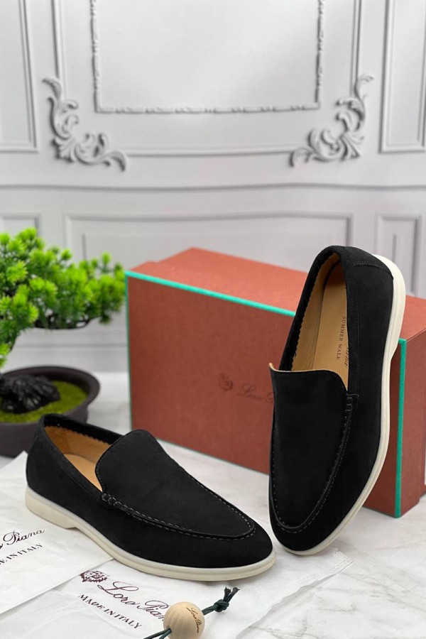 Мужские замшевые лоферы Loro Piana чёрного цвета