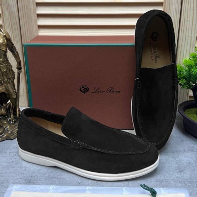 Мужские замшевые лоферы Loro Piana Open Walk - Black