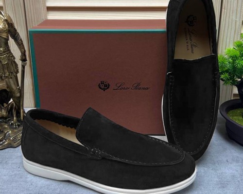 Мужские замшевые лоферы Loro Piana Open Walk - Black