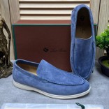 Мужские замшевые лоферы Loro Piana Open Walk - Blue