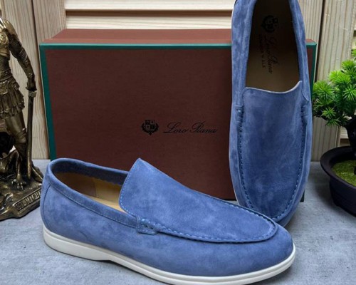 Мужские замшевые лоферы Loro Piana Open Walk - Blue