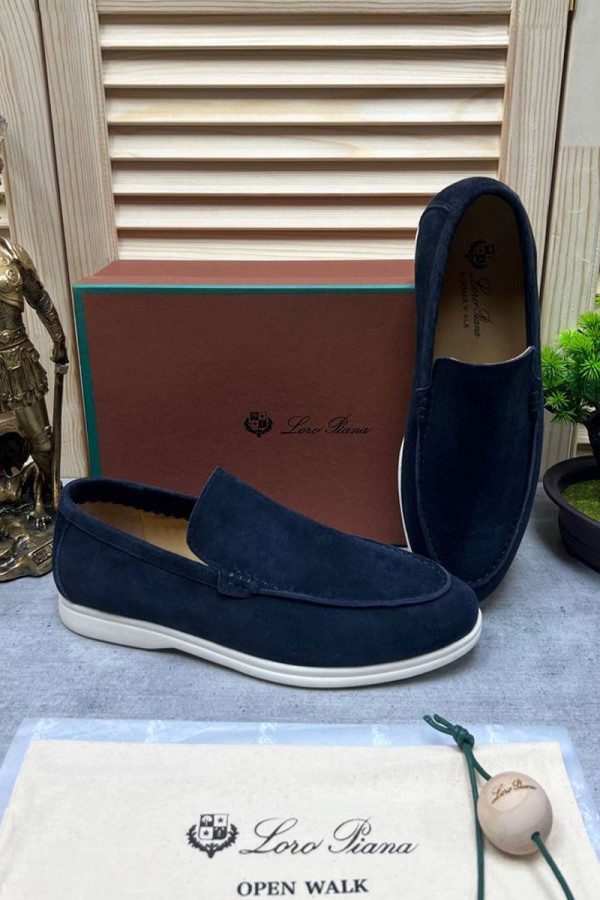 Мужские замшевые лоферы Loro Piana Open Walk - Navy