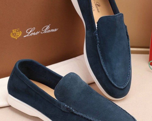 Мужские замшевые лоферы Loro Piana Summer Walk - Blue
