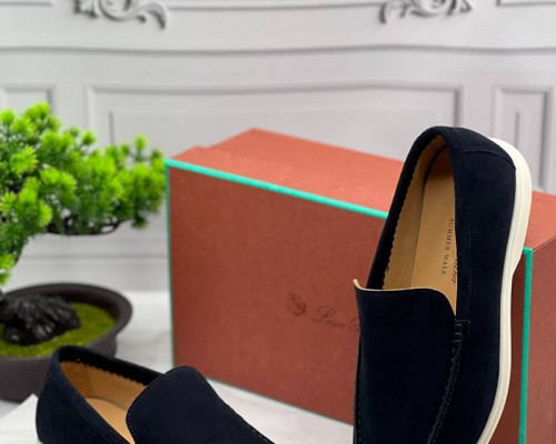 Мужские замшевые лоферы Loro Piana тёмно-синего цвета