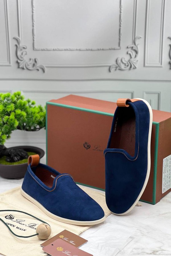Мужские замшевые лоферы Loro Piana Venice Walk - Blue