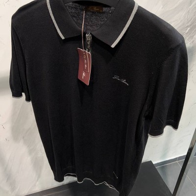 Мужское чёрное поло Loro Piana zip-neck