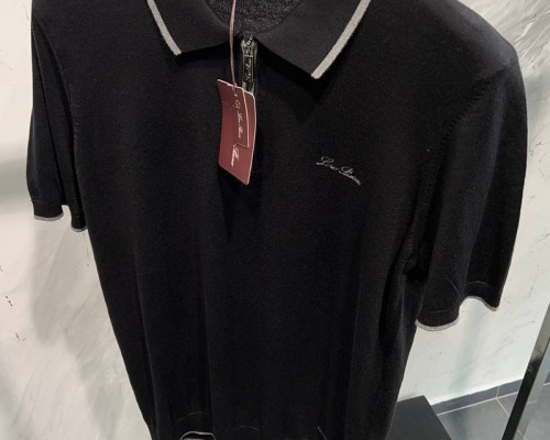 Мужское чёрное поло Loro Piana zip-neck