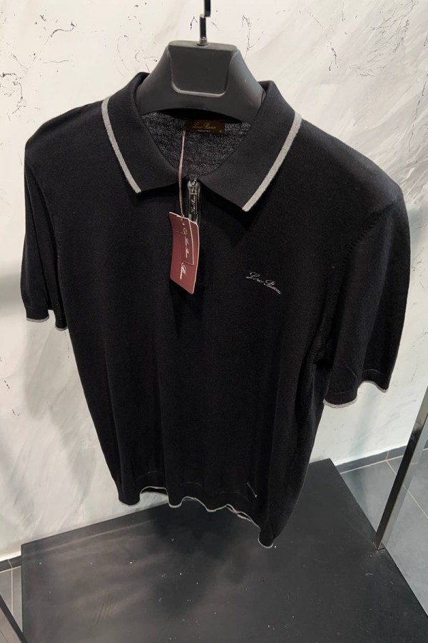 Мужское чёрное поло Loro Piana zip-neck