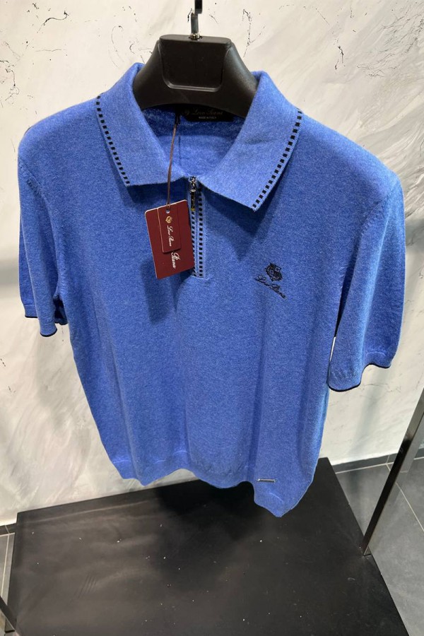 Мужское поло Loro Piana zip-neck - Blue