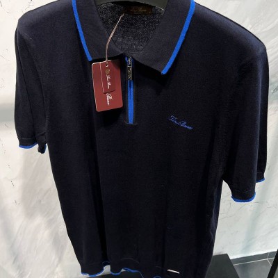Мужское тёмно-синее поло Loro Piana zip-neck