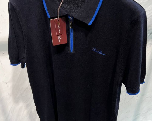 Мужское тёмно-синее поло Loro Piana zip-neck