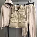 Женский костюм тройка на флисе Loro Piana premium - Beige