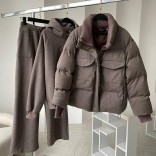 Женский костюм тройка на флисе Loro Piana premium - Brown
