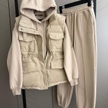 Женский костюм тройка на флисе Loro Piana premium - Beige